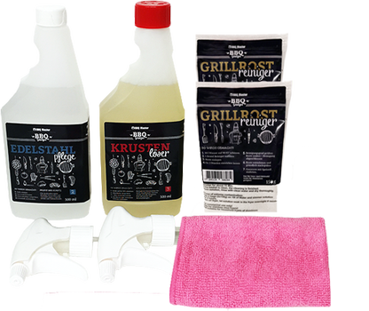 Grill cleaner set with red microfibre cloth 